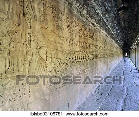 Stock Image - "Demons churning the Ocean of Milk, sandstone relief in the temple of Angkor Wat, UNESCO World Cultural Heritage Site, Siem Reap, Siem Reap Province, Cambodia, Asia". Fotosearch