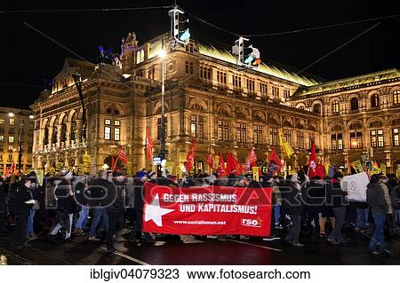Stock Image - "Demonstration against PEGIDA at the Opernring, Innere Stadt, Vienna, Austria, Europe". Fotosearch