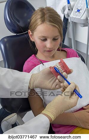 "Dentist showing a girl the proper use of a toothbrush, Germany, Europe" View Large Photo Image Stock Photo - "Dentist showing a girl the proper use of a toothbrush, Germany, Europe". Fotosearch