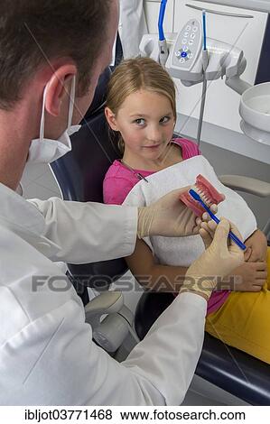 "Dentist showing a girl the proper use of a toothbrush, Germany, Europe" View Large Photo Image Stock Photo - "Dentist showing a girl the proper use of a toothbrush, Germany, Europe". Fotosearch