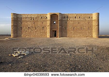 Stock Image - "Desert castle Qasr Kharana or Qasr al-Harrana or Qasr al-Kharanah, Kharaneh or Hraneh, Jordan, Asia". Fotosearch