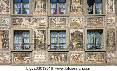 "Detail, mural, painting by Alois Carigiet on the facade of Hotel Restaurant Adler, Stein am Rhein, Canton of Schaffhausen, Switzerland, Europe" View Large Photo Image Stock Photograph - "Detail, mural, painting by Alois Carigiet on the facade of Hotel Restaurant Adler, Stein am Rhein, Canton of Schaffhausen, Switzerland, Europe". Fotosearch