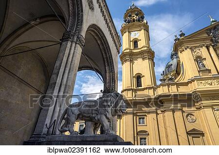 "Detail of Feldherrnhalle, Field Marshals' Hall, with Theatine Church on Odeonsplatz square, Munich, Bavaria, Germany, Europe, PublicGround, Europe" View Large Photo Image Stock Image - "Detail of Feldherrnhalle, Field Marshals' Hall, with Theatine Church on Odeonsplatz square, Munich, Bavaria, Germany, Europe, PublicGround, Europe". Fotosearch