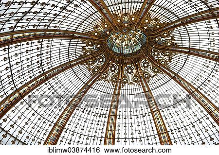 Stock Photograph - "Detail of the dome of the Galeries Lafayette department store, Paris, Ile-de-France, France, Europe". Fotosearch