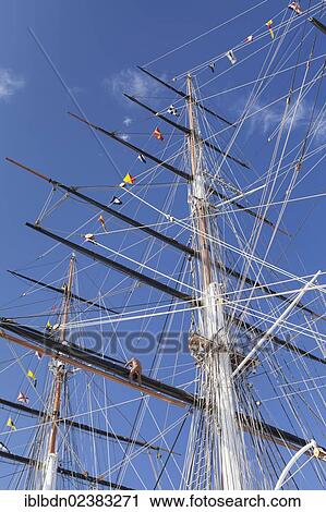 Stock Image - "Detail of the mast of the Cutty Sark, Greenwich, London, England, United Kingdom, Europe". Fotosearch