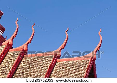 Stock Image - "Detail of the multi-tiered roof of the National Museum building, Phnom Penh, Cambodia, Asia". Fotosearch