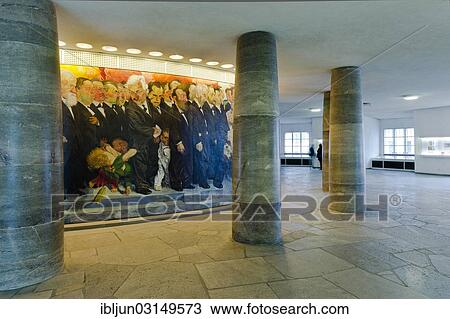 "Detail of the mural """"Der Zug der Volksvertreter"""", """"Procession of the Representatives"""" by the Berlin painter Johannes Gruetzke, 1991, on the inside of the oval covered walkway in St. Paul's Church, Frankfurt am Main, Hesse, Germany, Europe" View Large Photo Image Stock Image - "Detail of the mural """"Der Zug der Volksvertreter"""", """"Procession of the Representatives"""" by the Berlin painter Johannes Gruetzke, 1991, on the inside of the oval covered walkway in St. Paul's Church, Frankfurt am Main, Hesse, Germany, Europe". Fotosearch