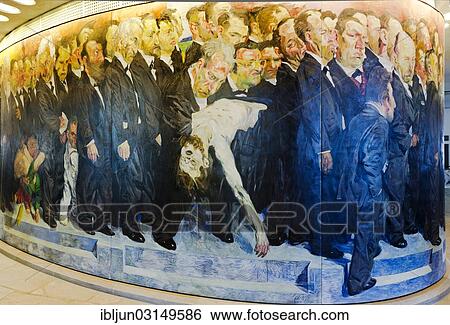 "Detail of the mural """"Der Zug der Volksvertreter"""", """"Procession of the Representatives"""" by the Berlin painter Johannes Gruetzke, 1991, on the inside of the oval covered walkway in St. Paul's Church, Frankfurt am Main, Hesse, Germany, Europe" View Large Photo Image Stock Photograph - "Detail of the mural """"Der Zug der Volksvertreter"""", """"Procession of the Representatives"""" by the Berlin painter Johannes Gruetzke, 1991, on the inside of the oval covered walkway in St. Paul's Church, Frankfurt am Main, Hesse, Germany, Europe". Fotosearch