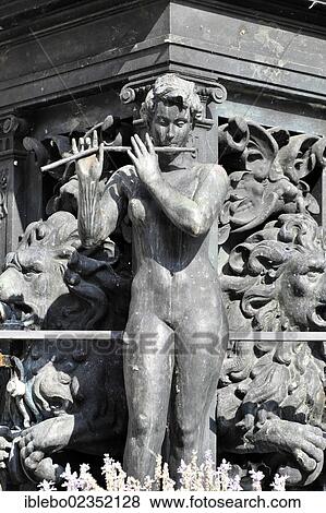Stock Photo - "Detail view, nympth figure, Neptune fountain or market fountain, market square, Tuebingen, Swabian Alb, Baden-Wuerttemberg, Germany, Europe, PublicGround, Europe". Fotosearch
