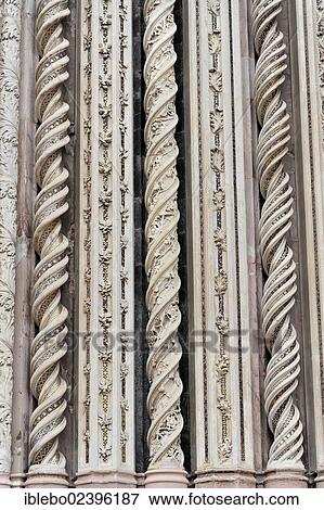 Stock Photo - "Detail view of columns at the entrance, facade of the Duomo, Orvieto Cathedral, Orvieto, Province of Terni, Umbria, Italy, Europe". Fotosearch