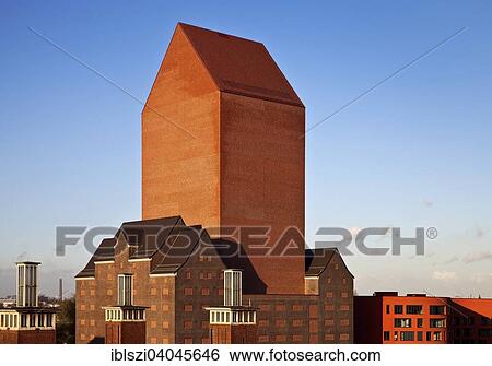 Stock Photograph - "Detail view of the new NRW State Archive in the Innenhafen or Inner Harbour in Duisburg, Ruhr Area, North Rhine Westphalia, Germany, Europe". Fotosearch