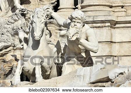"Detail view of the statue """"Horse with Triton"""", Trevi Fountain, Fontana di Trevi, Rome, Lazio, Italy, Europe" View Large Photo Image Picture - "Detail view of the statue """"Horse with Triton"""", Trevi Fountain, Fontana di Trevi, Rome, Lazio, Italy, Europe". Fotosearch