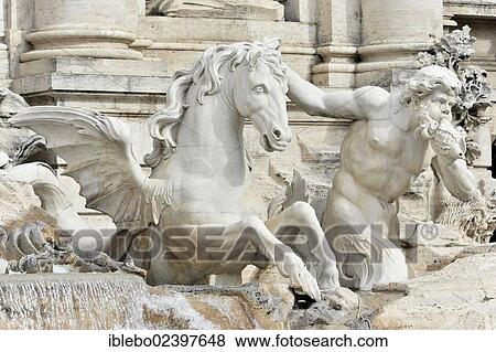 "Detail view of the statue """"Horse with Triton"""", Trevi Fountain, Fontana di Trevi, Rome, Lazio, Italy, Europe" View Large Photo Image Stock Photo - "Detail view of the statue """"Horse with Triton"""", Trevi Fountain, Fontana di Trevi, Rome, Lazio, Italy, Europe". Fotosearch