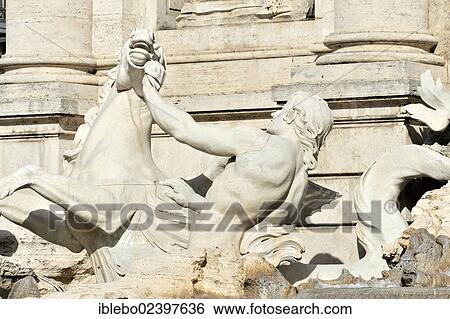 "Detail view of the statue """"Horse with Triton"""", Trevi Fountain, Fontana di Trevi, Rome, Lazio, Italy, Europe" View Large Photo Image Stock Photograph - "Detail view of the statue """"Horse with Triton"""", Trevi Fountain, Fontana di Trevi, Rome, Lazio, Italy, Europe". Fotosearch