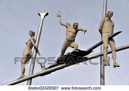 Stock Photo - "Detailed view, Hoelderlin im Kreisverkehr sculpture by Peter Lenk, Lauffen am Neckar, Baden-Wuerttemberg, Germany, Europe". Fotosearch