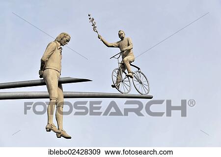 Stock Photo - "Detailed view, Hoelderlin im Kreisverkehr sculpture by Peter Lenk, Hoelderlin art, Lauffen am Neckar, Baden-Wuerttemberg, Germany, Europe". Fotosearch