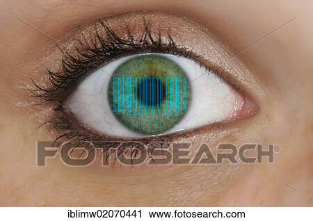 "Detailed view of an eye with a barcode being reflected on the iris, EAN, European Article Number, International Article Number, symbolic image for transparent customer" View Large Photo Image Stock Image - "Detailed view of an eye with a barcode being reflected on the iris, EAN, European Article Number, International Article Number, symbolic image for transparent customer". Fotosearch
