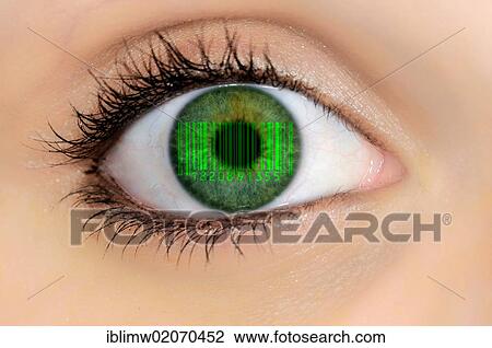 "Detailed view of an eye with a barcode being reflected on the iris, EAN, European Article Number, International Article Number, symbolic image for transparent customer" View Large Photo Image Stock Image - "Detailed view of an eye with a barcode being reflected on the iris, EAN, European Article Number, International Article Number, symbolic image for transparent customer". Fotosearch