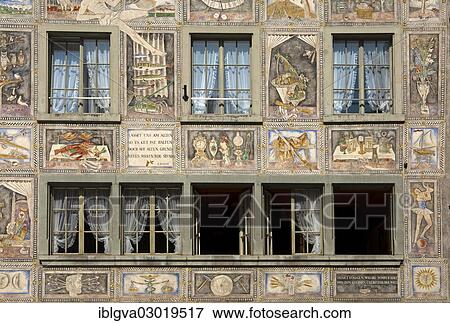 "Details of the murals on the facade by Alois Carigiet, Hotel Restaurant Adler, Stein am Rhein, Canton of Schaffhausen, Switzerland, Europe" View Large Photo Image Stock Photo - "Details of the murals on the facade by Alois Carigiet, Hotel Restaurant Adler, Stein am Rhein, Canton of Schaffhausen, Switzerland, Europe". Fotosearch