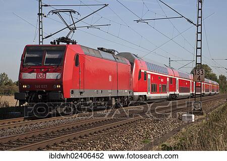 Stock Image - "Deutsche Bahn regional train, Kamen, Ruhr area, North Rhine-Westphalia, Germany, Europe, PublicGround, Europe". Fotosearch