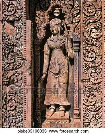 "Devata statue made of red sandstone, Banteay Srei Temple, Angkor, Siem Reap, Siem Reap Province, Cambodia, Asia" View Large Photo Image Stock Image - "Devata statue made of red sandstone, Banteay Srei Temple, Angkor, Siem Reap, Siem Reap Province, Cambodia, Asia". Fotosearch