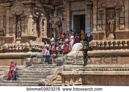 "Devout Hindus and children descending a staircase, Brihadeeswarar Temple, Thanjavur, Tamil Nadu, India, Asia" View Large Photo Image Stock Photo - "Devout Hindus and children descending a staircase, Brihadeeswarar Temple, Thanjavur, Tamil Nadu, India, Asia". Fotosearch