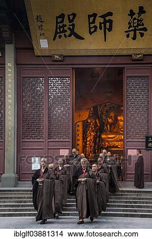 "Devout monks leaving a temple, Lingying Monastery, Xihu, Hangzhou, Zhejiang Province, China, Asia" View Large Photo Image Picture - "Devout monks leaving a temple, Lingying Monastery, Xihu, Hangzhou, Zhejiang Province, China, Asia". Fotosearch