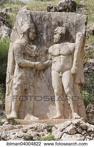 "Dexiosis-relief of Mithridates or Antiochos and Herakles, Site III, Arsameia on the Nymphaios or Eski Kale, Commagene, Nemrut Dagi National Park, Kahta, Adiyaman province, Southeastern Anatolia Region, Anatolia, Turkey, Asia" View Large Photo Image Stock Image - "Dexiosis-relief of Mithridates or Antiochos and Herakles, Site III, Arsameia on the Nymphaios or Eski Kale, Commagene, Nemrut Dagi National Park, Kahta, Adiyaman province, Southeastern Anatolia Region, Anatolia, Turkey, Asia". Fotosearch