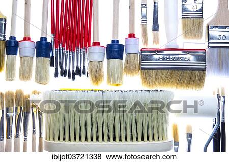 Different types of brushes and a paint roller View Large Photo Image Stock Photo - Different types of brushes and a paint roller. Fotosearch