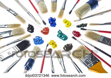 "Different types of brushes and blobs of paint, acrylic paints" View Large Photo Image Stock Photograph - "Different types of brushes and blobs of paint, acrylic paints". Fotosearch