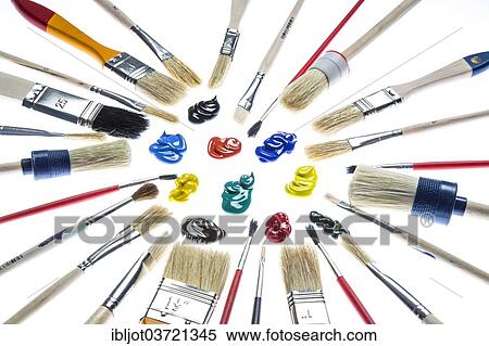 "Different types of brushes and blobs of paint, acrylic paints" View Large Photo Image Stock Photography - "Different types of brushes and blobs of paint, acrylic paints". Fotosearch