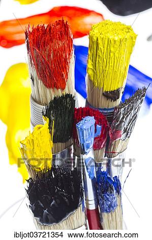 Different types of brushes with colourful acrylic paints View Large Photo Image Picture - Different types of brushes with colourful acrylic paints. Fotosearch