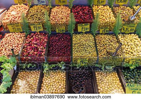 "Different varieties of olives on sale at a market stall in Kadikoy, Istanbul, Asian side, Turkey, Asia" View Large Photo Image Stock Image - "Different varieties of olives on sale at a market stall in Kadikoy, Istanbul, Asian side, Turkey, Asia". Fotosearch
