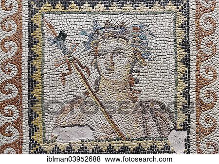 Stock Photo - "Dionysos bust, mosaic from Zeugma, Zeugma Mosaic Museum, Gaziantep, Southeastern Anatolia Region, Anatolia, Turkey, Asia". Fotosearch