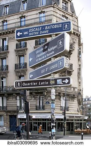 Stock Photography - "Direction signs, Paris, France, Europe". Fotosearch