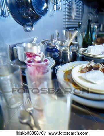 Dirty dishes in a kitchen View Large Photo Image Stock Photo - Dirty dishes in a kitchen. Fotosearch