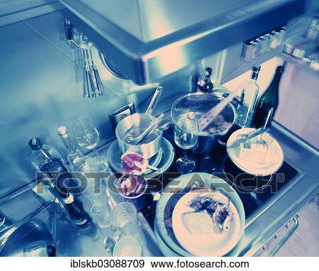 Dirty dishes in a kitchen View Large Photo Image Stock Photo - Dirty dishes in a kitchen. Fotosearch