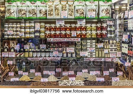 Stock Photograph - "Display of a deli, Venice, Italy, Europe". Fotosearch
