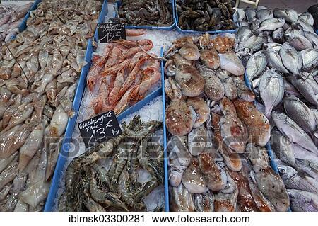 "Display of a fishmonger at the Marche des Capucins market in the district of Noailles, historic center, Marseille, Departement Bouches-du-Rhone, Region Provence-Alpes-Cote d’Azur d’Azur, France, Europe" View Large Photo Image Stock Image - "Display of a fishmonger at the Marche des Capucins market in the district of Noailles, historic center, Marseille, Departement Bouches-du-Rhone, Region Provence-Alpes-Cote d’Azur d’Azur, France, Europe". Fotosearch