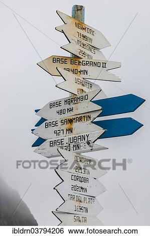 "Distances, signpost at the Argentine research station Orcadas Base, Laurie Island, South Orkney Islands, Antarctica" View Large Photo Image Stock Photograph - "Distances, signpost at the Argentine research station Orcadas Base, Laurie Island, South Orkney Islands, Antarctica". Fotosearch