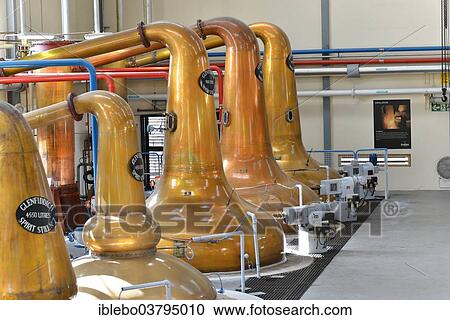 Stock Image - "Distillation tanks, Glenfiddich Whisky Distillery, Dufftown, Scotland, United Kingdom, Europe". Fotosearch