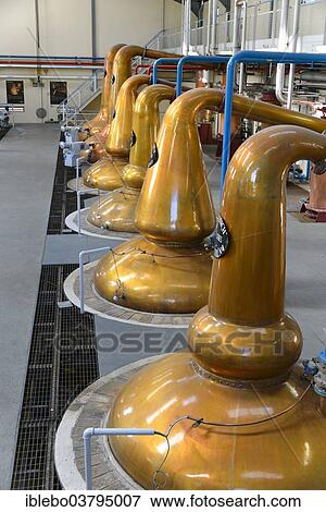 Stock Photo - "Distillation tanks, Glenfiddich Whisky Distillery, Dufftown, Scotland, United Kingdom, Europe". Fotosearch