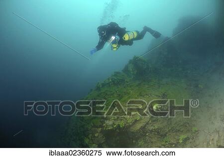Stock Photography - "Diver in Lake Baikal, Siberia, Russian Federation, Eurasia". Fotosearch