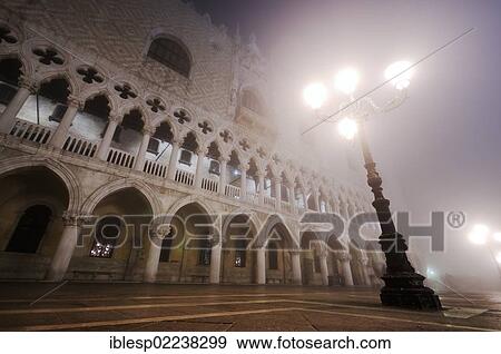 "Doge's Palace, Palazzo Ducale, with lanterns in the fog at night, Piazzetta San Marco, St. Mark's Square, Venice, Venezia, Veneto, Italy, Europe" View Large Photo Image Stock Photo - "Doge's Palace, Palazzo Ducale, with lanterns in the fog at night, Piazzetta San Marco, St. Mark's Square, Venice, Venezia, Veneto, Italy, Europe". Fotosearch