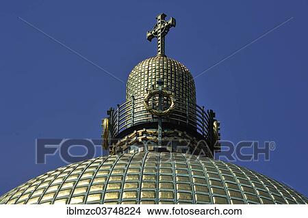 Picture - "Dome cap with a cross, Church of St. Leopold at Steinhof Psychiatric Hospital, built 1904-1907, designed by Otto Wagner, important building of the Viennesse Art Nouveau, Vienna, Vienna State, Austria, Europe". Fotosearch