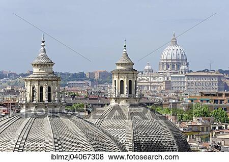 "Dome of the baroque twin churches of Santa Maria dei Miracoli and Santa Maria in Monte Santo, St. Peter's Basilica at the Vatican at the back, Rome, Italy, Europe" View Large Photo Image Stock Photo - "Dome of the baroque twin churches of Santa Maria dei Miracoli and Santa Maria in Monte Santo, St. Peter's Basilica at the Vatican at the back, Rome, Italy, Europe". Fotosearch