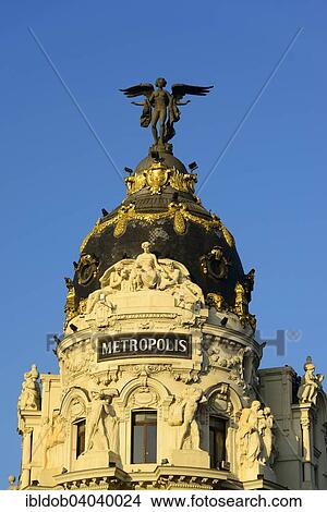"Dome with Victoria statue, Metropolis Building, Madrid, Spain, Europe" View Large Photo Image Picture - "Dome with Victoria statue, Metropolis Building, Madrid, Spain, Europe". Fotosearch