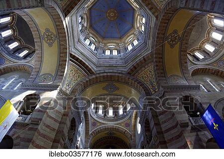 Stock Photograph - "Domes, Marseille Cathedral or Cathedrale Sainte-Marie-Majeure de Marseille, 1852-1896, Marseille, Departement Bouches-du-Rhone, Region Provence-Alpes-Cote dâ€™Azur dâ€™Azur, France, Europe". Fotosearch