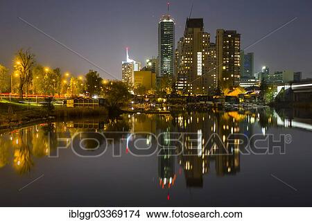 "Donau City Vienna reflected in the Old Danube River, at night, Donau City, Donaustadt, Vienna, Vienna State, Austria, Europe" View Large Photo Image Picture - "Donau City Vienna reflected in the Old Danube River, at night, Donau City, Donaustadt, Vienna, Vienna State, Austria, Europe". Fotosearch
