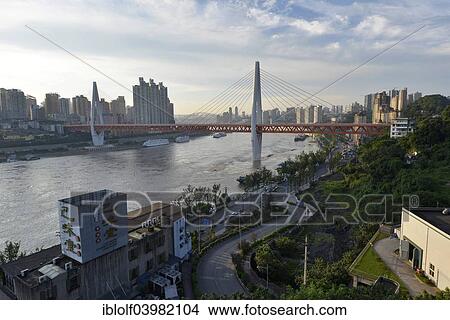 Picture - "Dongshuimen bridge, new bridge opened to the public in April 2014, over the Yangtze River, Chongqing, China, Asia". Fotosearch